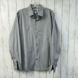 1MX Express Men's Extra Slim Fit Gray Button Down Shirt Size L 16–16.5 Neck